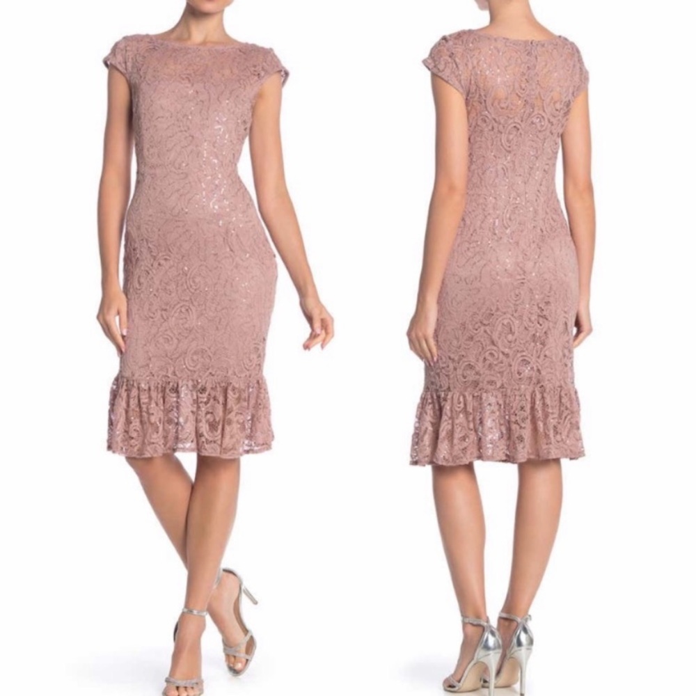 Elegant & Glamorous – Marina Sequin Lace Cap Sleeve Sheath Dress Size 10